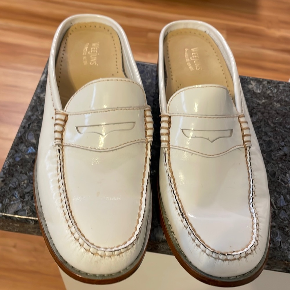 Bass Weejuns White Leather Slip-on Slide Closed Toe Penny Mule Shoes